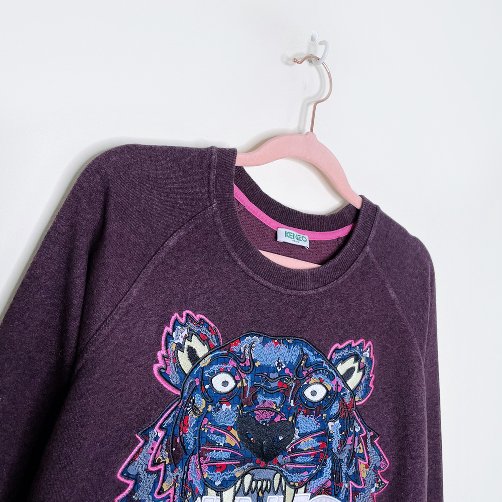 kenzo embroidered silk tiger crewneck sweatshirt - size small