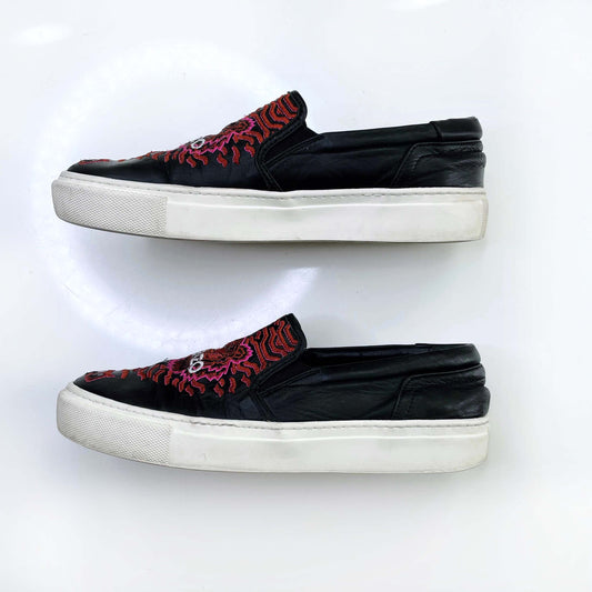 kenzo black leather slip on tiger loafers - size 37