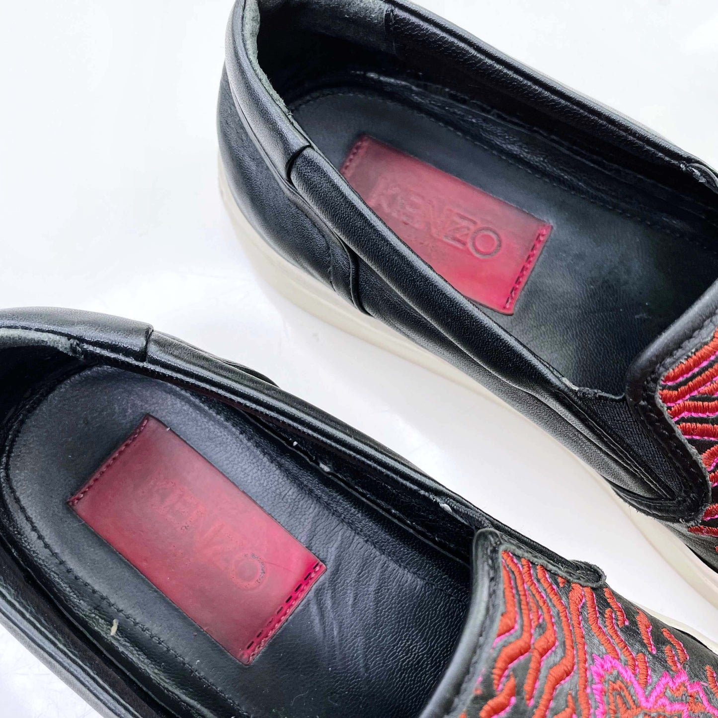 kenzo black leather slip on tiger loafers - size 37