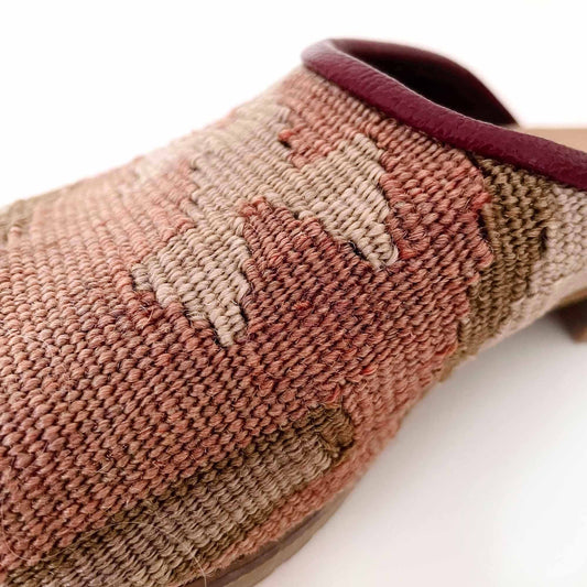 vintage handmade kilim slip on mules - size 8
