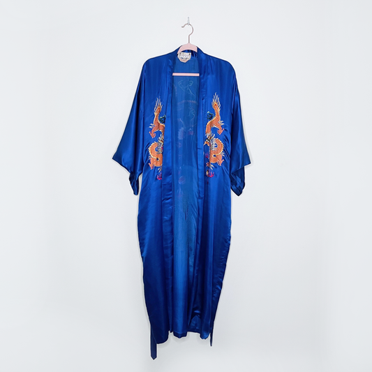 vintage 60's golden dragon hand embroidered silk kimono - OS