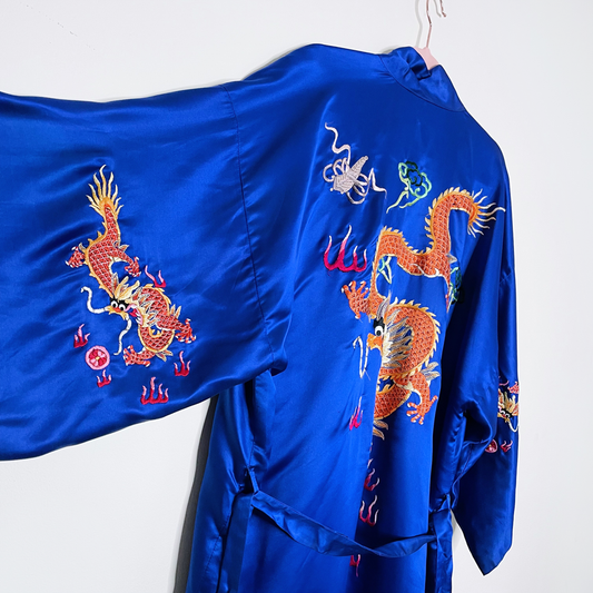 vintage 60's golden dragon hand embroidered silk kimono - OS