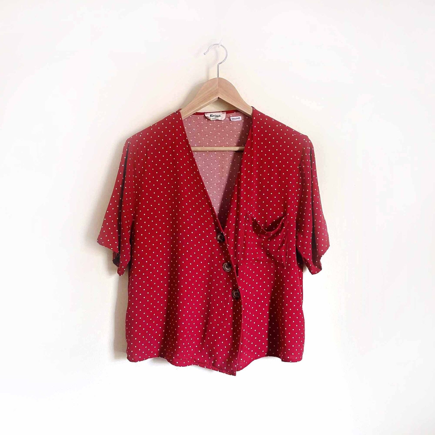 kirious red polka dot asymmetrical button down - size Medium