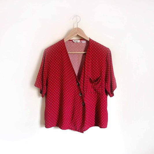 kirious red polka dot asymmetrical button down - size Medium