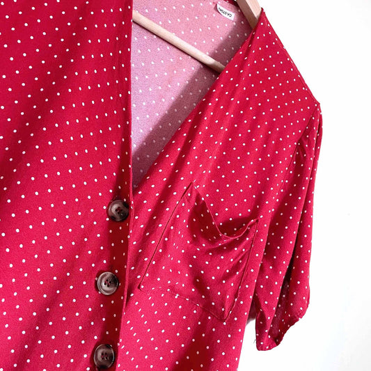 kirious red polka dot asymmetrical button down - size Medium