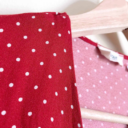 kirious red polka dot asymmetrical button down - size Medium
