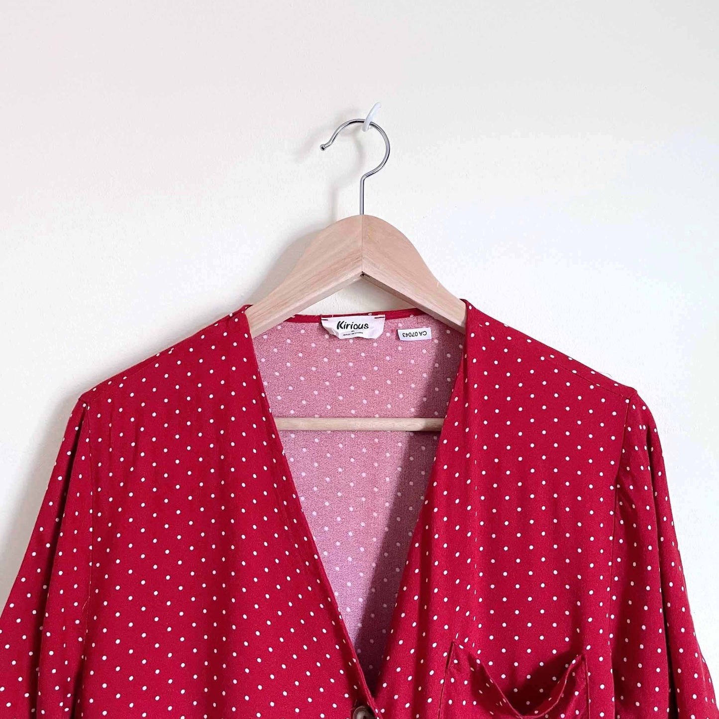 kirious red polka dot asymmetrical button down - size Medium