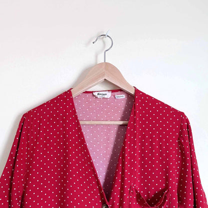 kirious red polka dot asymmetrical button down - size Medium