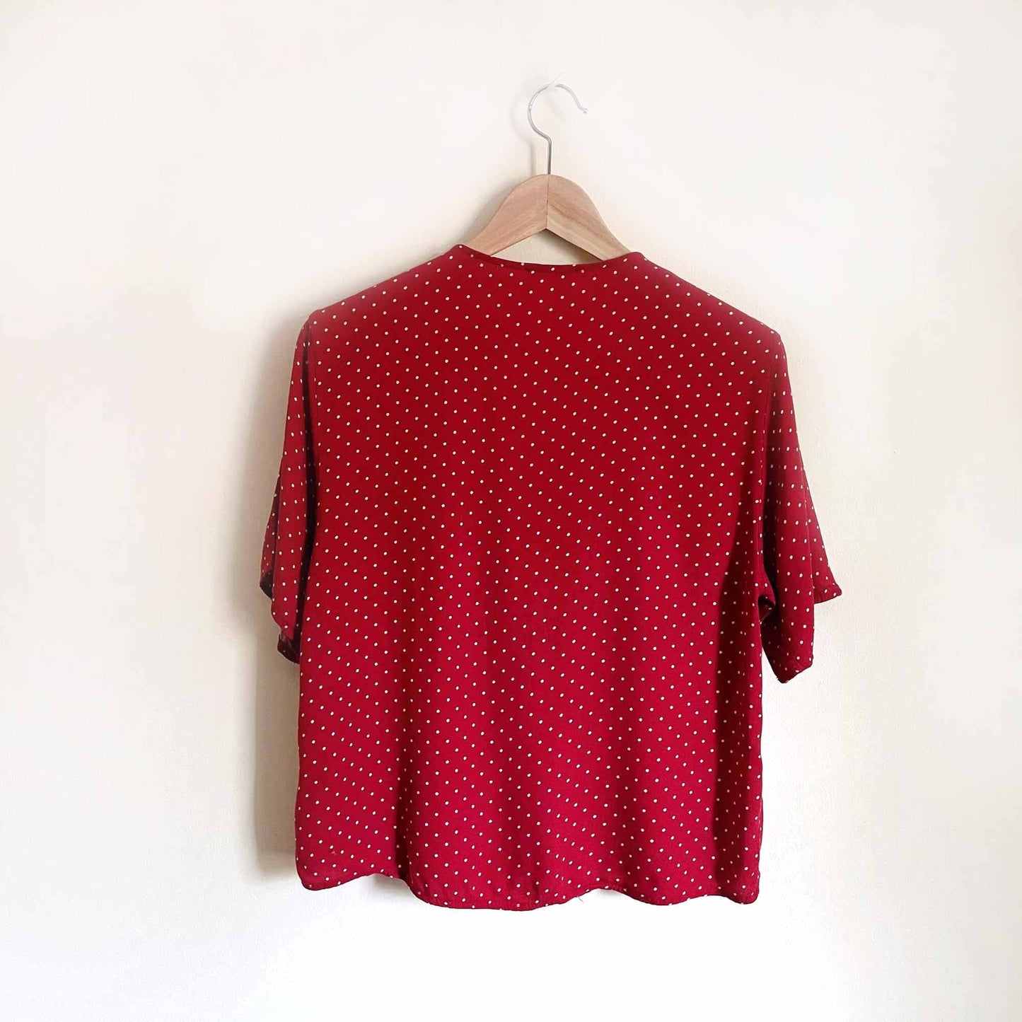 kirious red polka dot asymmetrical button down - size Medium