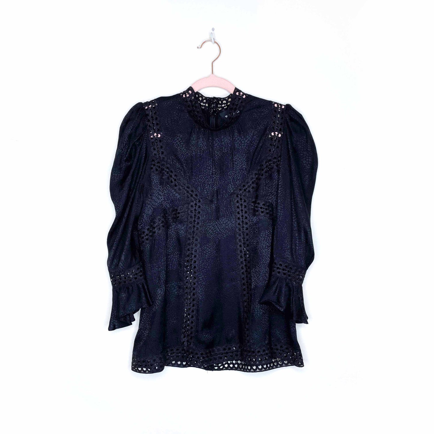 the kooples black high neck blouse with lace inset - size medium