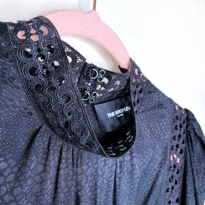 the kooples black high neck blouse with lace inset - size medium