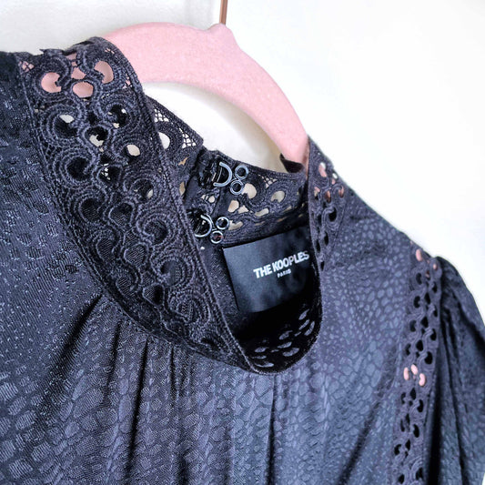 the kooples black high neck blouse with lace inset - size medium