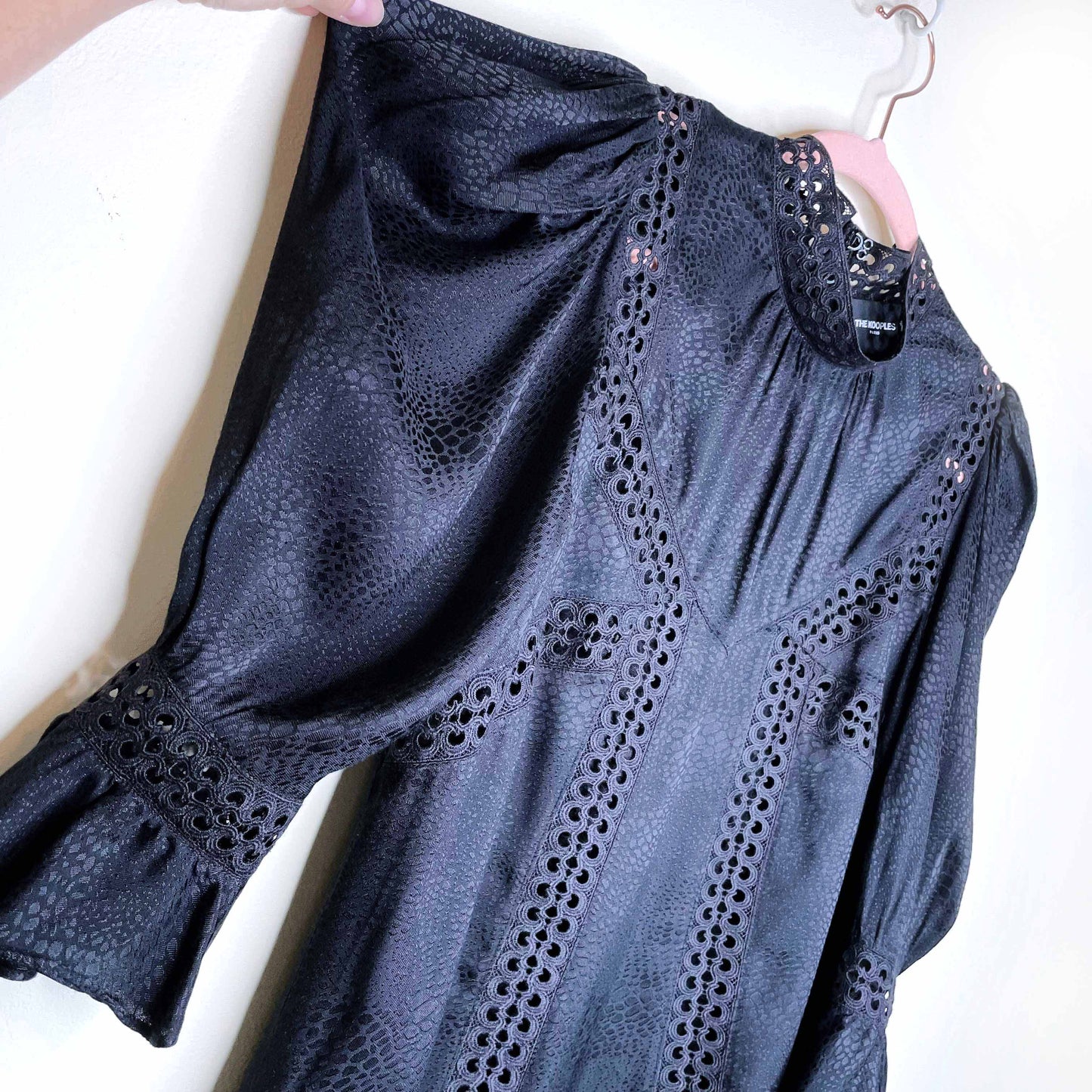 the kooples black high neck blouse with lace inset - size medium