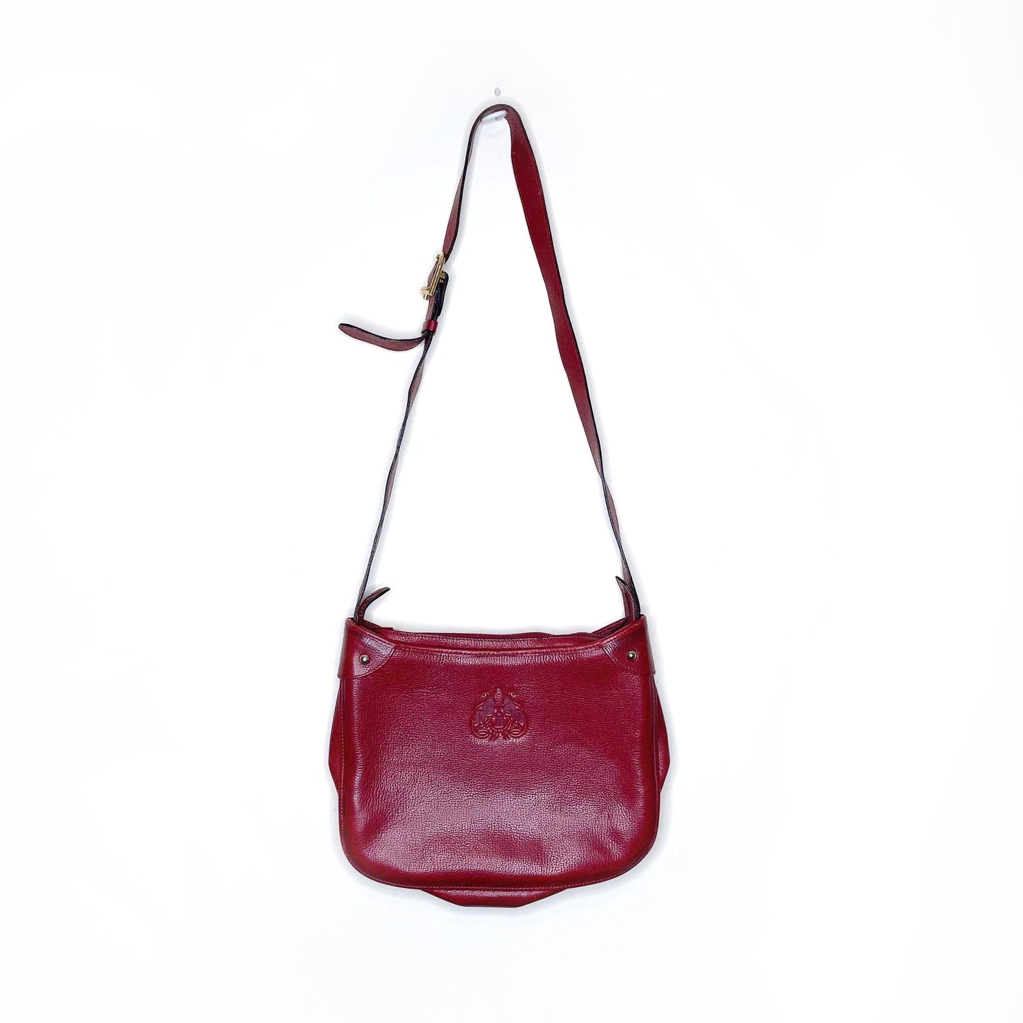 vintage didier lamarthe red leather deboss emblem handbag
