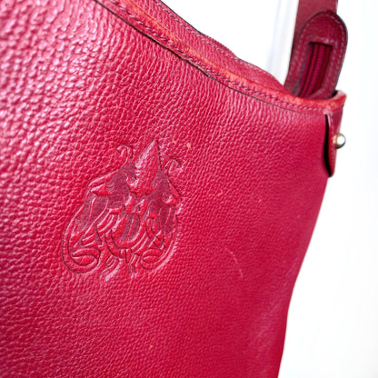 vintage didier lamarthe red leather deboss emblem handbag