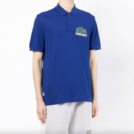 lacoste x minecraft blue patch polo short sleeve shirt - size xl