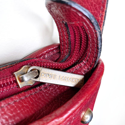 vintage didier lamarthe red leather deboss emblem handbag