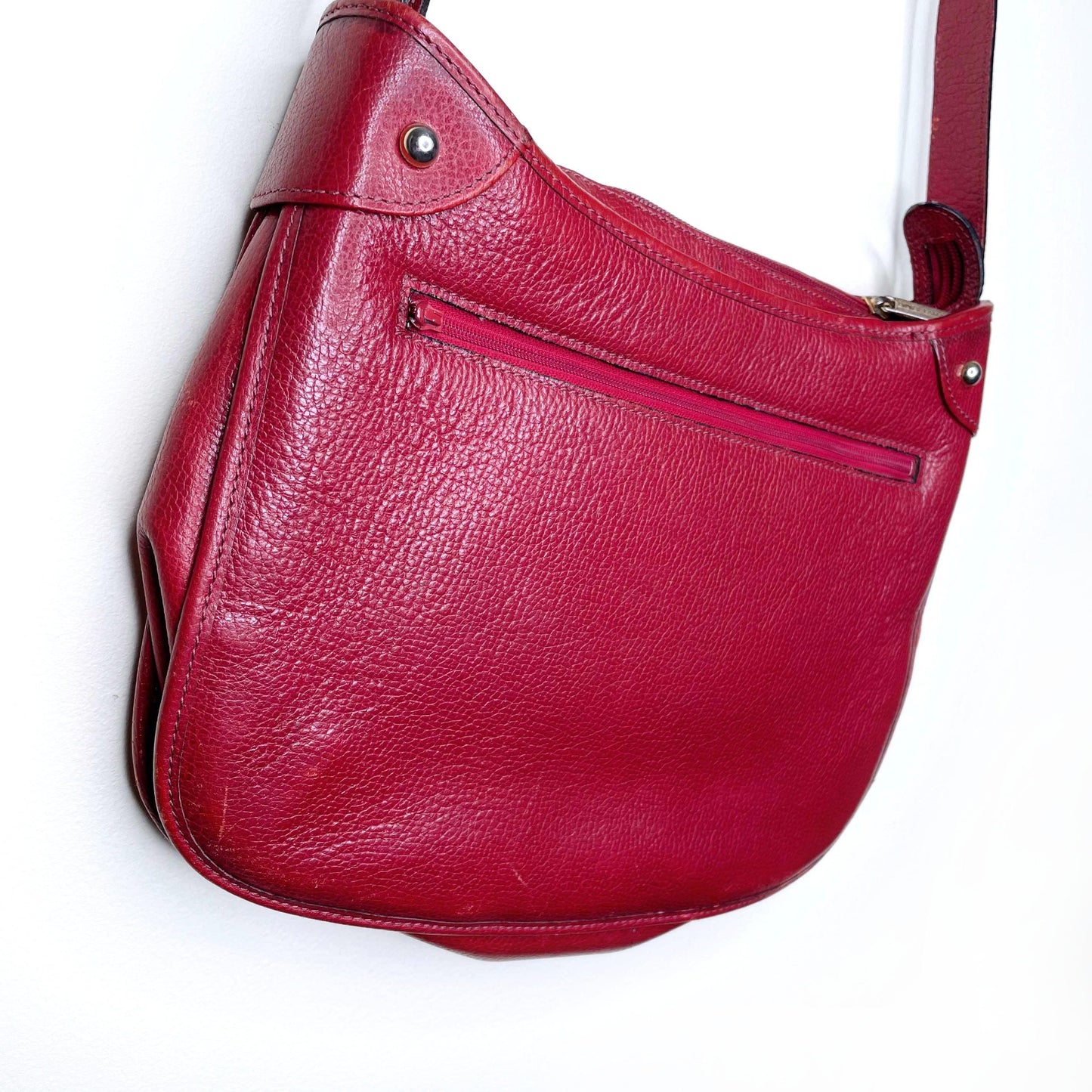 vintage didier lamarthe red leather deboss emblem handbag