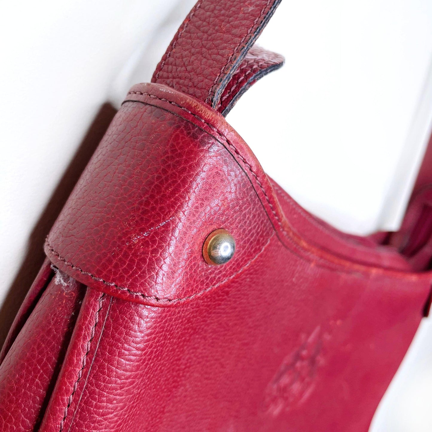 vintage didier lamarthe red leather deboss emblem handbag