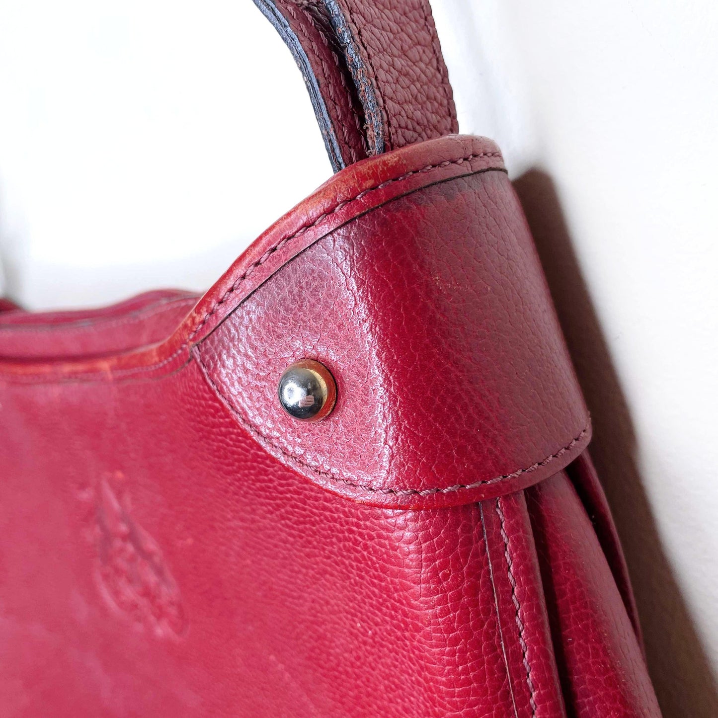 vintage didier lamarthe red leather deboss emblem handbag