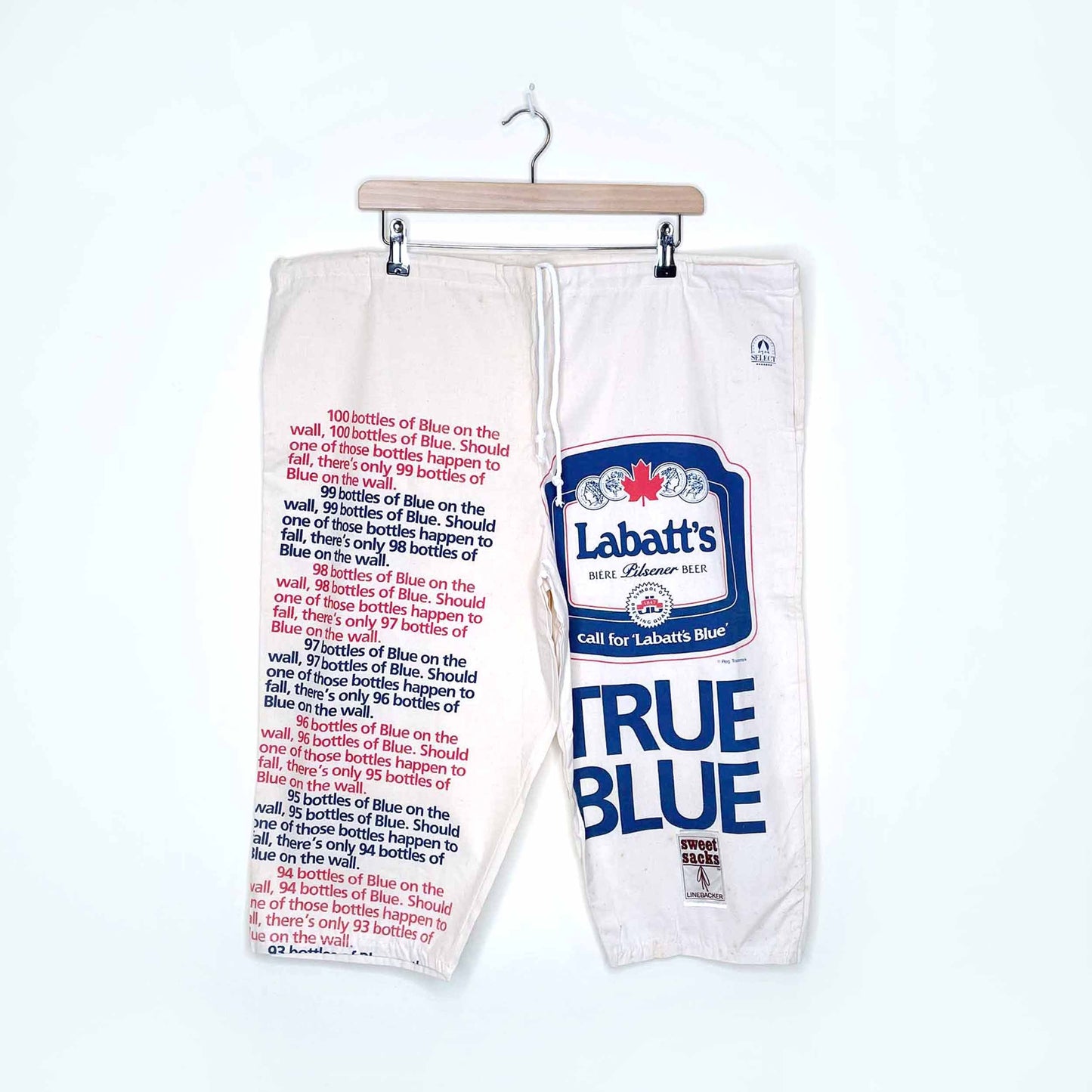 vintage labatt blue 80's 90's sweet sacks linebacker beer novelty shorts - xl