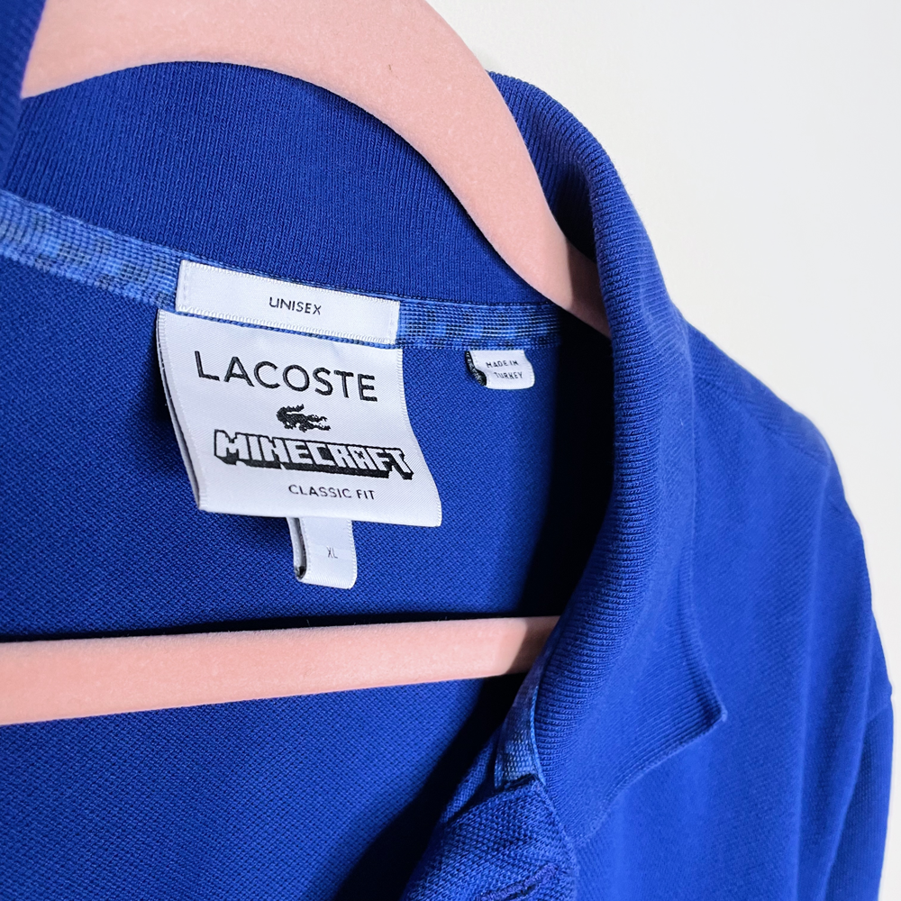 lacoste x minecraft blue patch polo short sleeve shirt - size xl