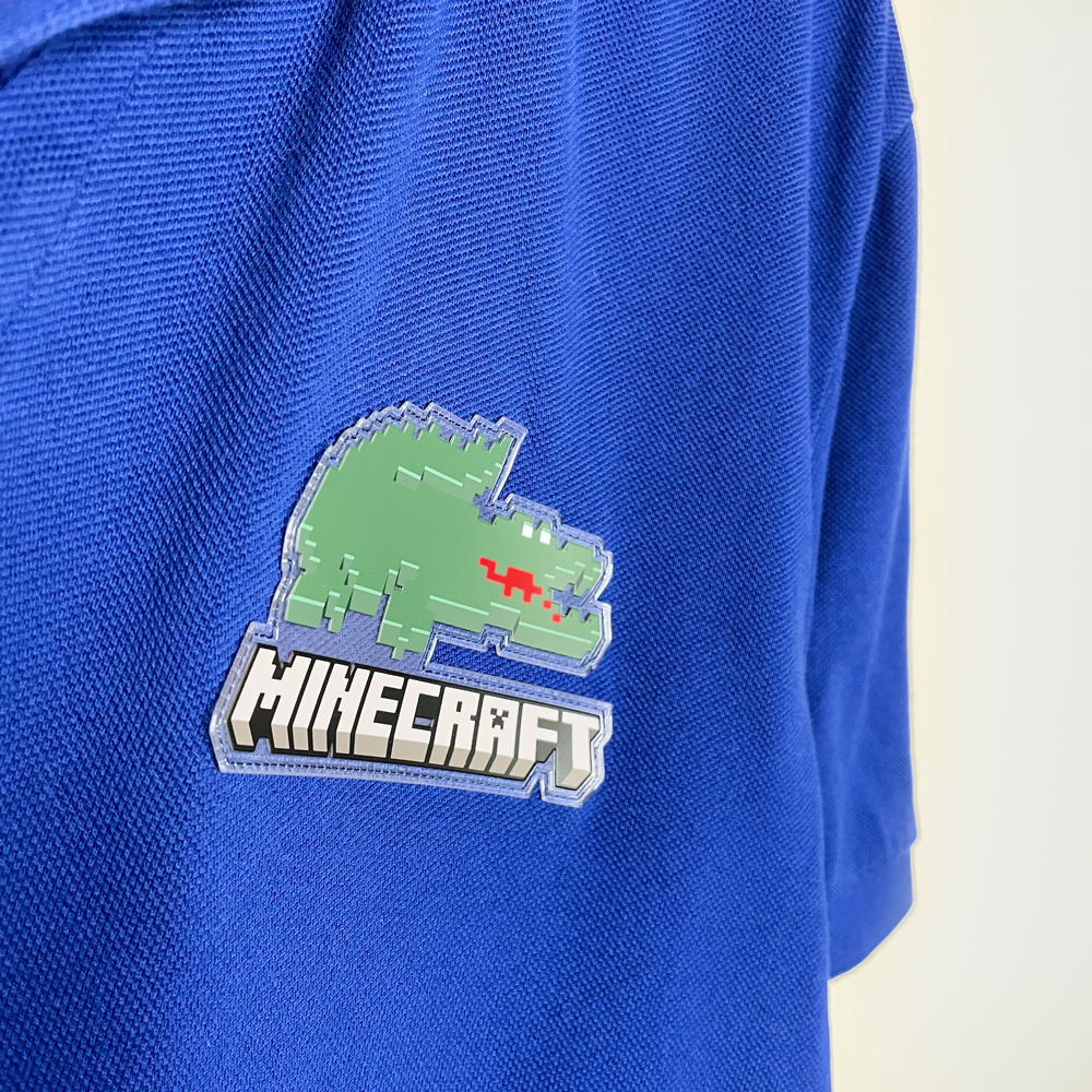 lacoste x minecraft blue patch polo short sleeve shirt - size xl