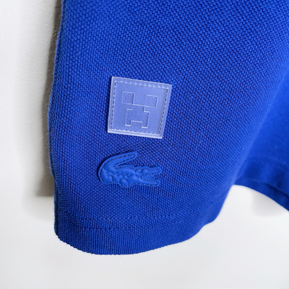 lacoste x minecraft blue patch polo short sleeve shirt - size xl