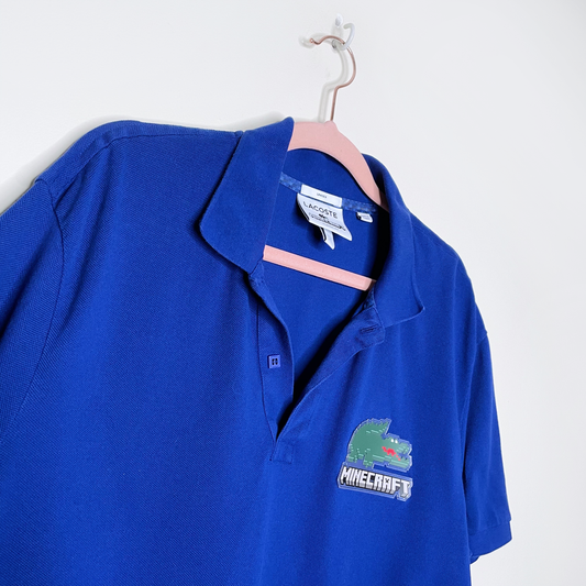lacoste x minecraft blue patch polo short sleeve shirt - size xl
