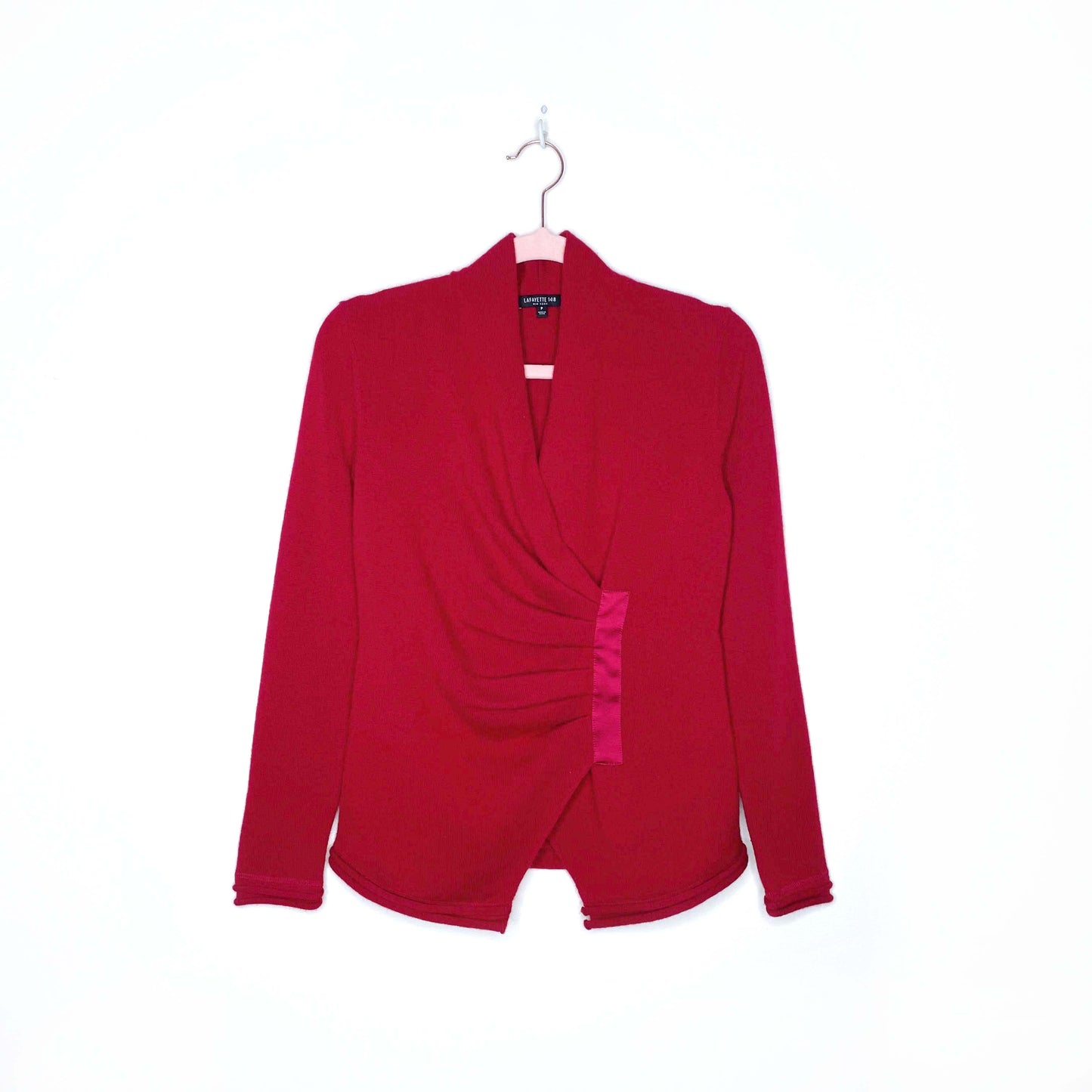 lafayette 148 faux wrap red cashmere sweater - size P petite
