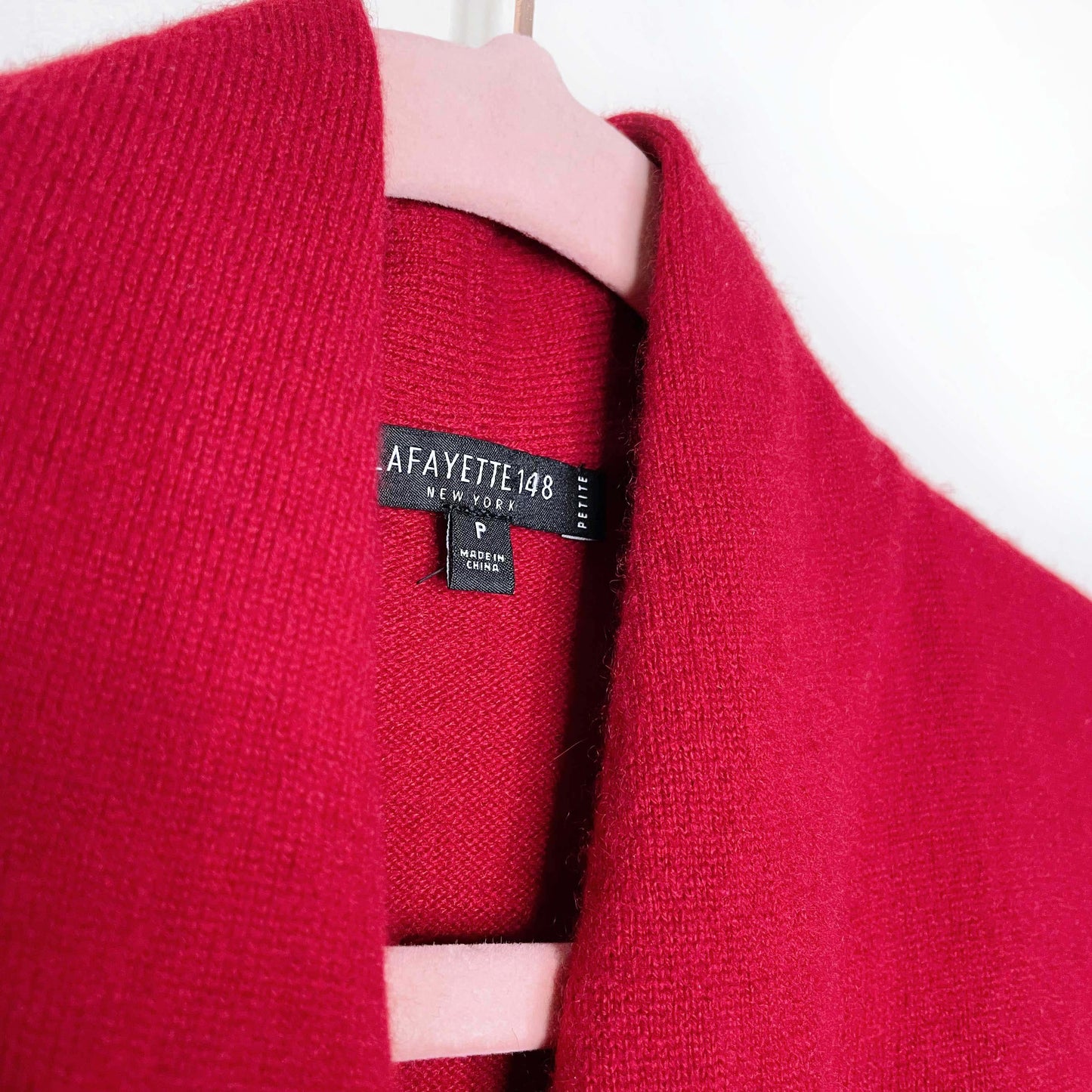 lafayette 148 faux wrap red cashmere sweater - size P petite