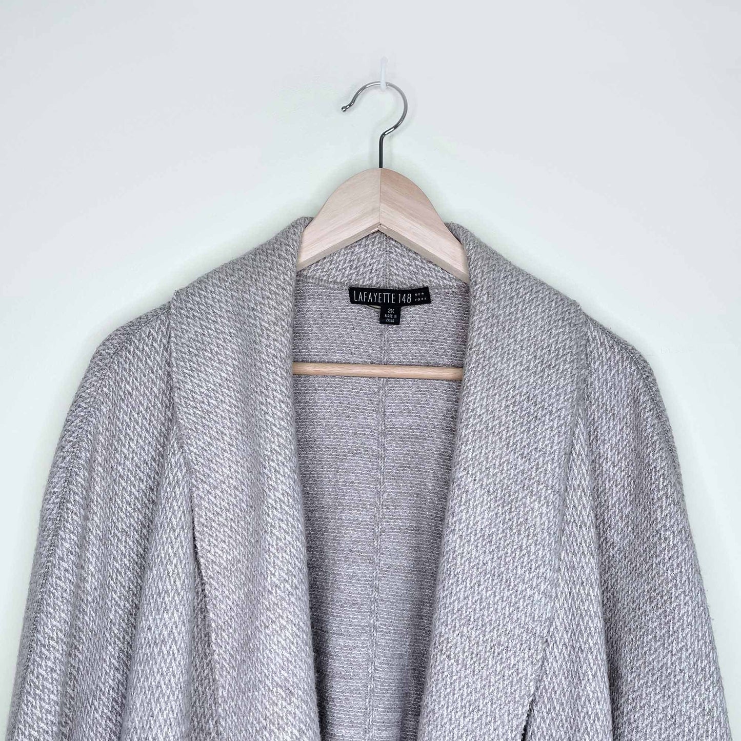 lafayette 100% wool open shawl neck oatmeal cardigan - size 2x