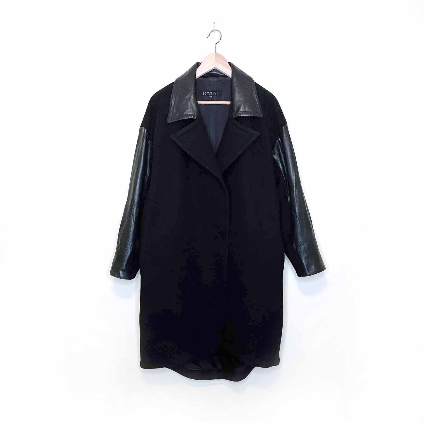 la marque wool-blend jacket with leather sleeves and collar - size medium