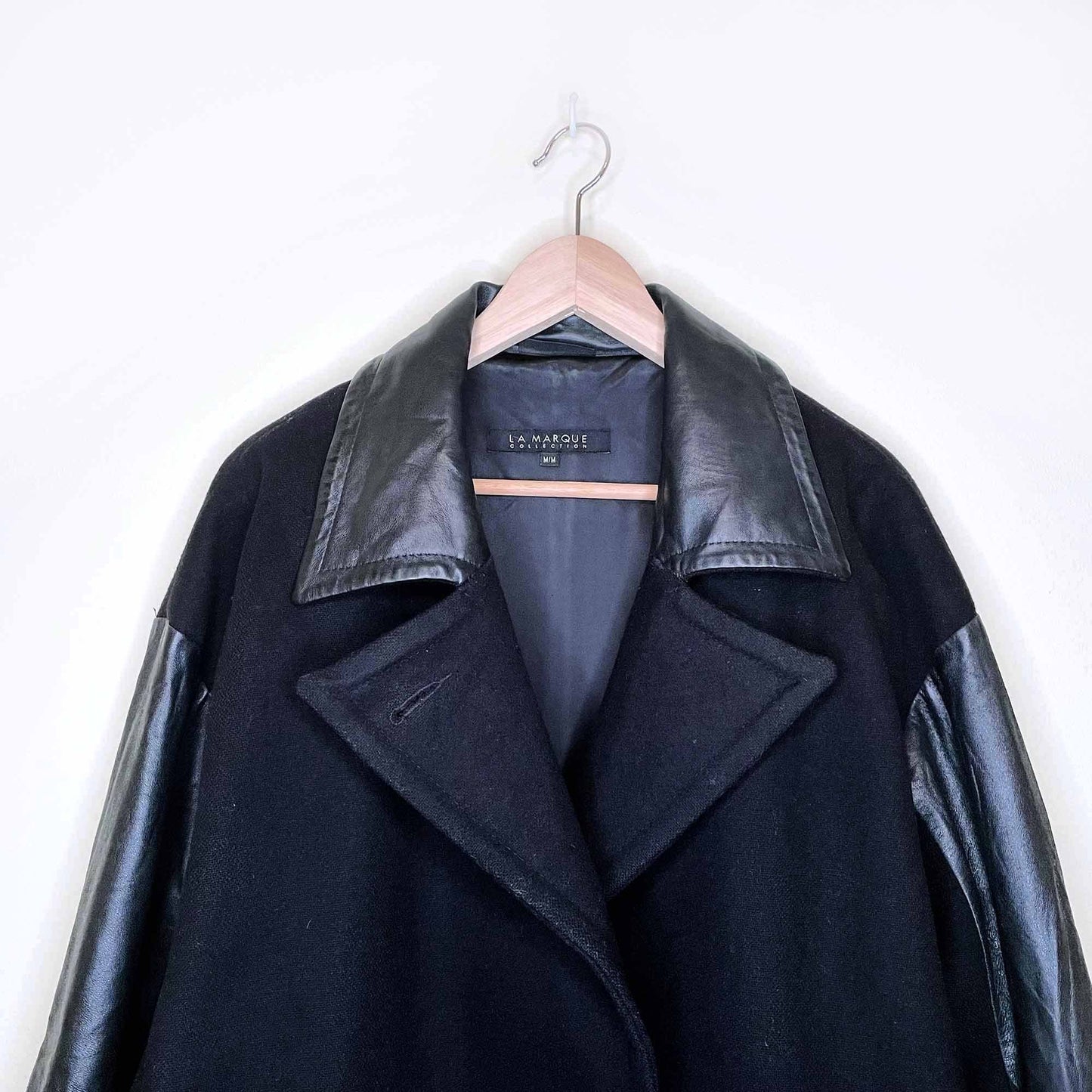 la marque wool-blend jacket with leather sleeves and collar - size medium