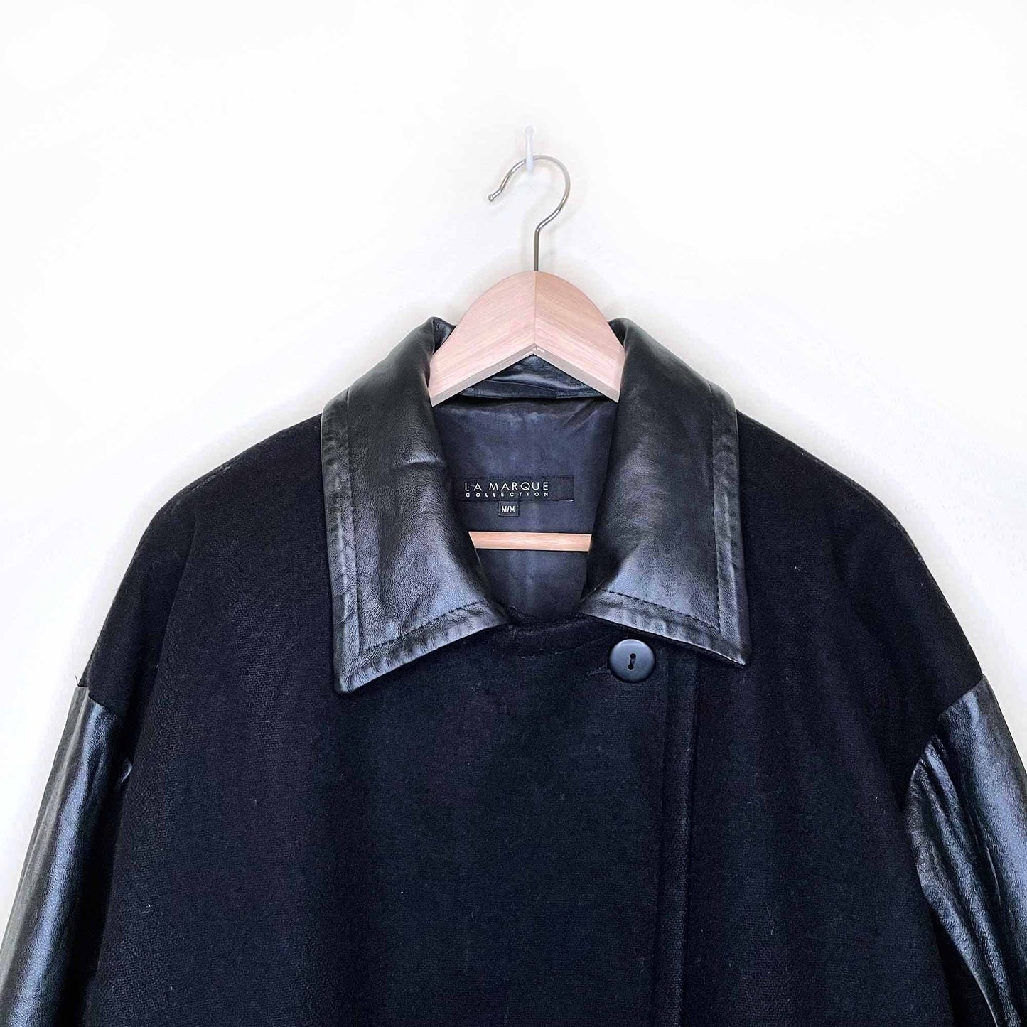 la marque wool-blend jacket with leather sleeves and collar - size medium