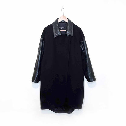 la marque wool-blend jacket with leather sleeves and collar - size medium