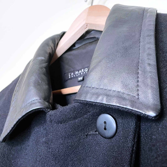 la marque wool-blend jacket with leather sleeves and collar - size medium