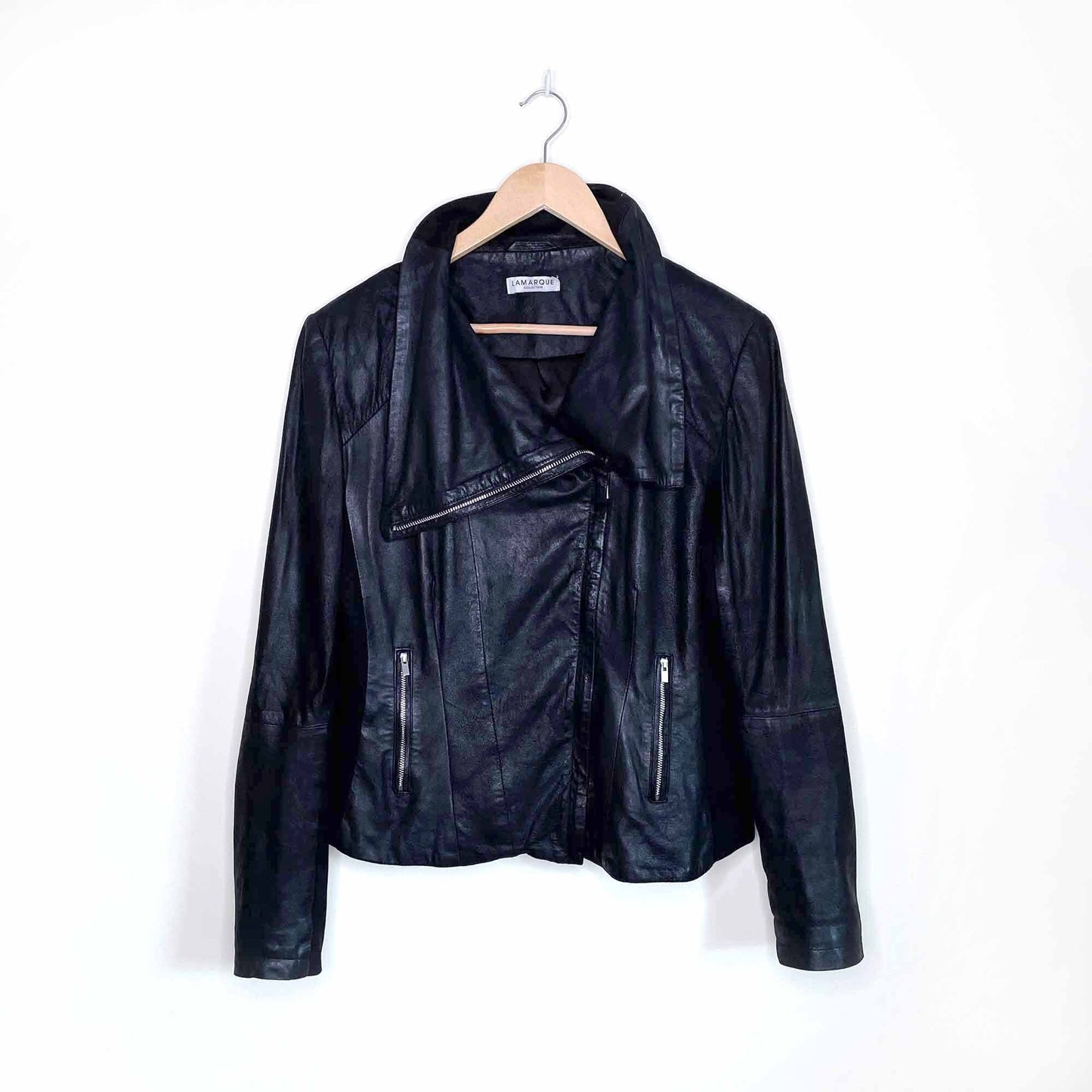 lamarque emma asymmetrical brushed leather moto jacket - size med/large