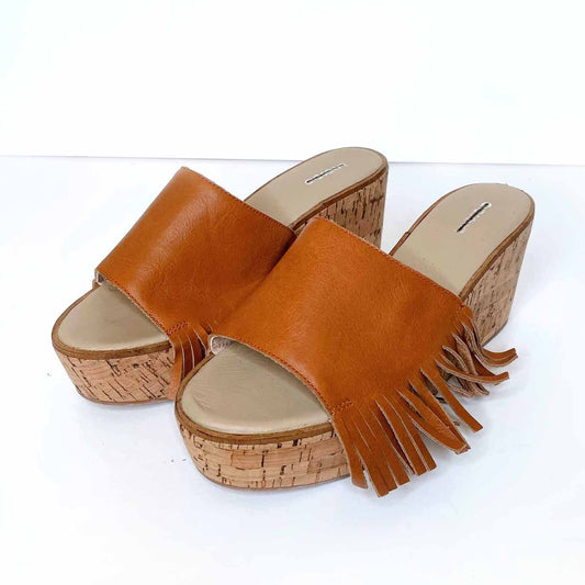 lands end cork wedge platform slide sandals with fringe - size 7