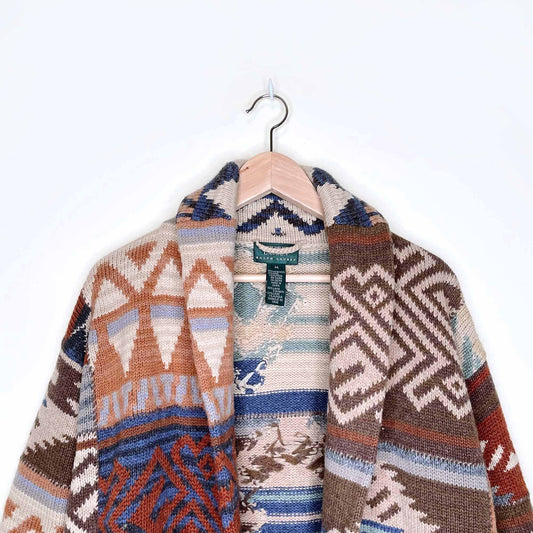 vintage ralph lauren hand-knit navajo wool-alpaca ranch cardigan - size medium