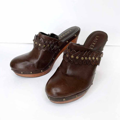 lauren ralph lauren brown leather studded clogs - size 8