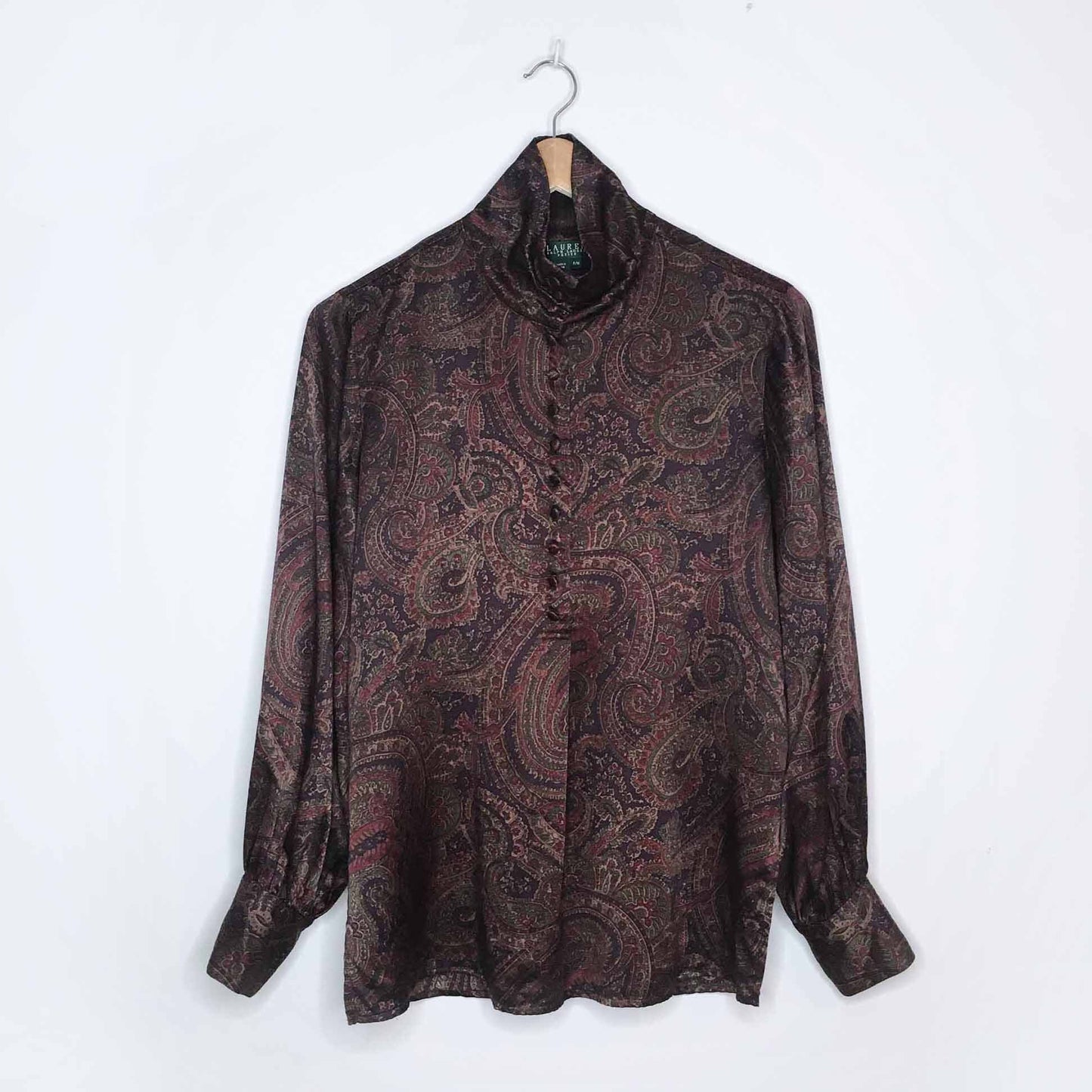 Lauren Ralph Lauren silk paisley high neck blouse - size Small Petite