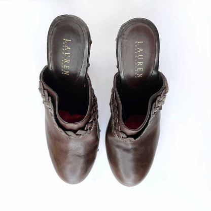 lauren ralph lauren brown leather studded clogs - size 8
