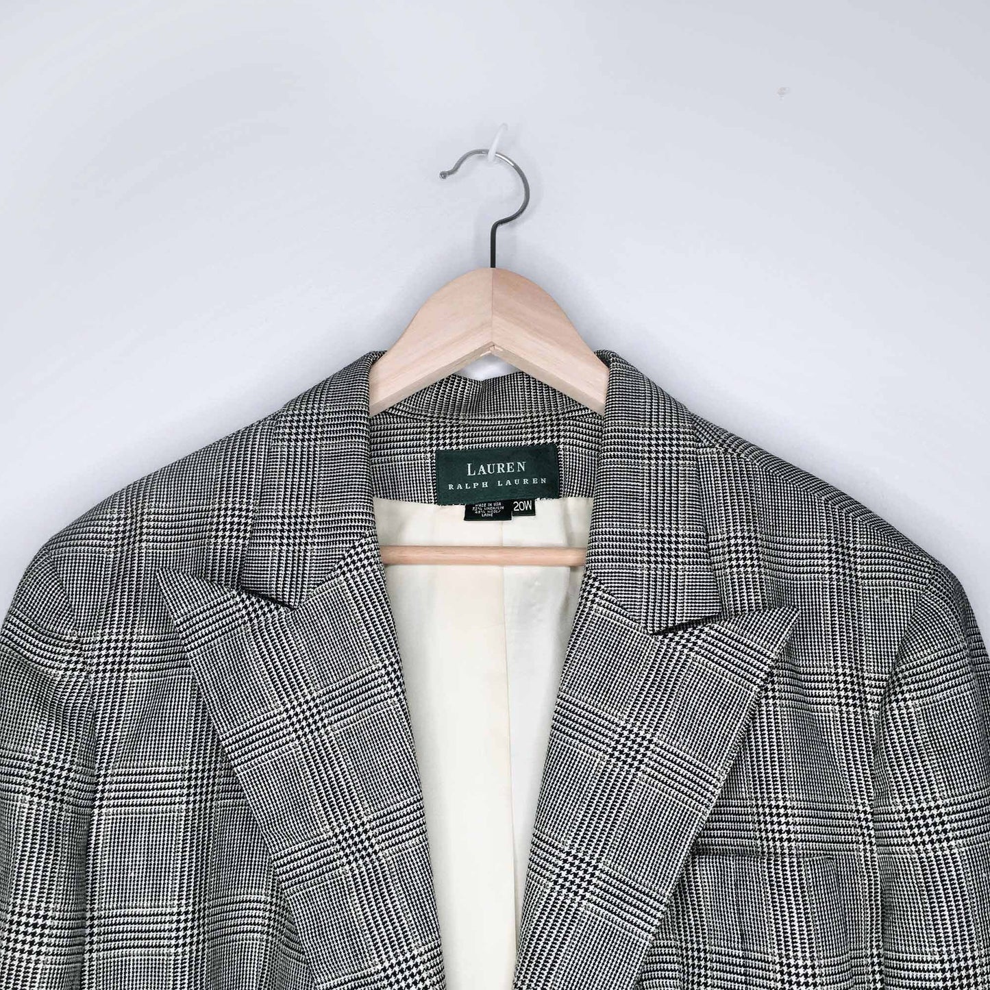 Lauren Ralph Lauren houndstooth wool-linen blazer - size 20W