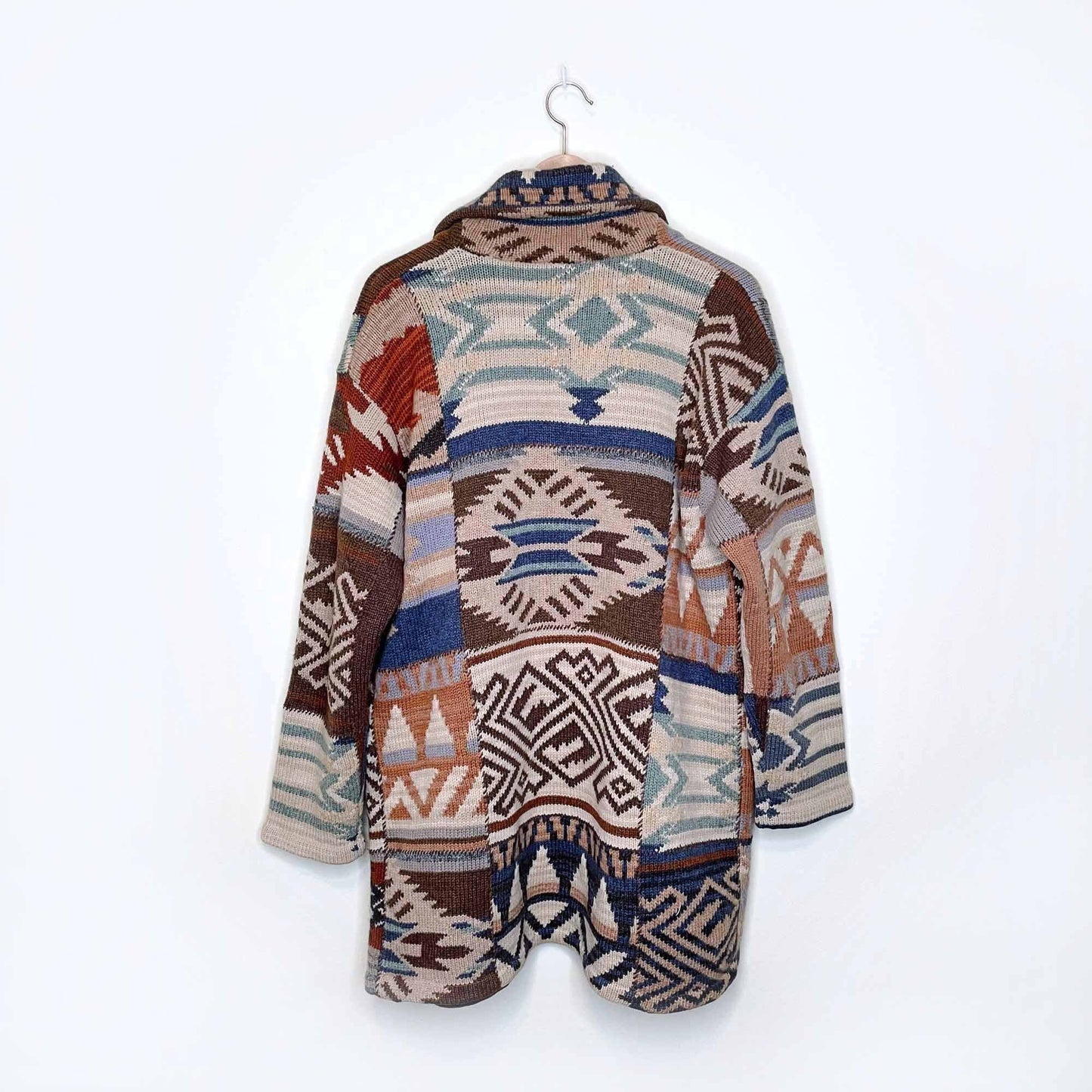 vintage ralph lauren hand-knit navajo wool-alpaca ranch cardigan - size medium