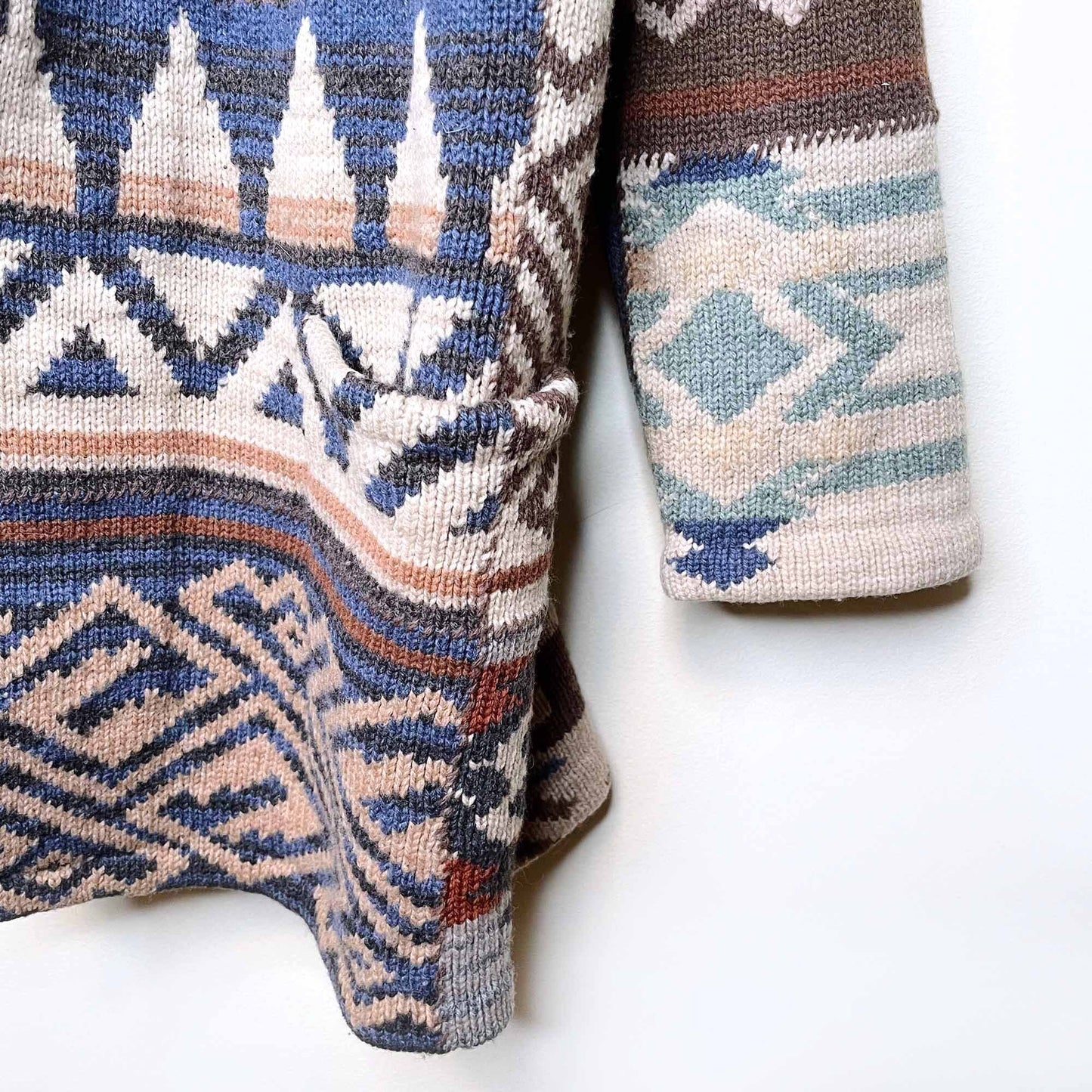 vintage ralph lauren hand-knit navajo wool-alpaca ranch cardigan - size medium