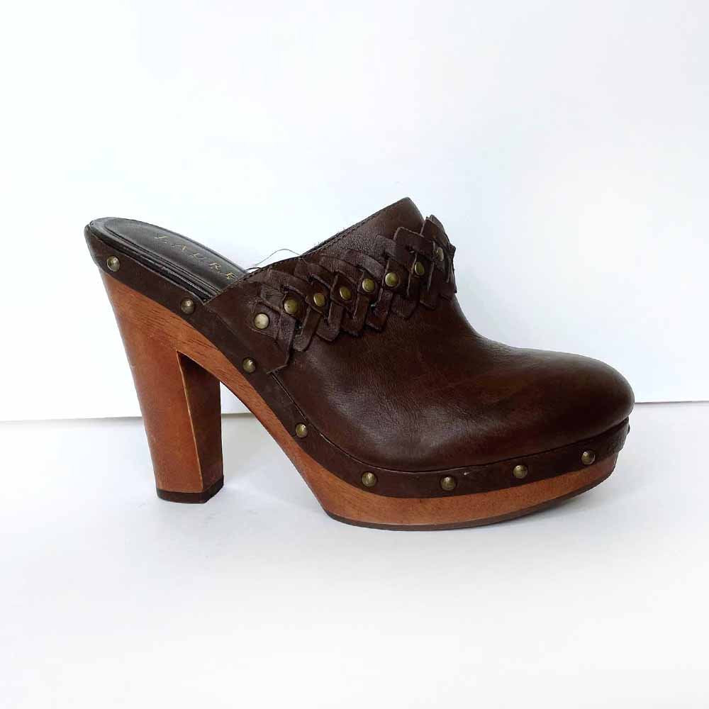 lauren ralph lauren brown leather studded clogs - size 8