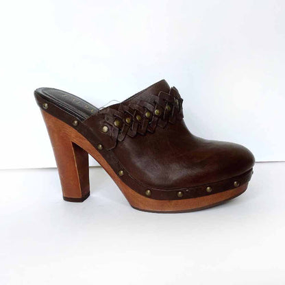 lauren ralph lauren brown leather studded clogs - size 8