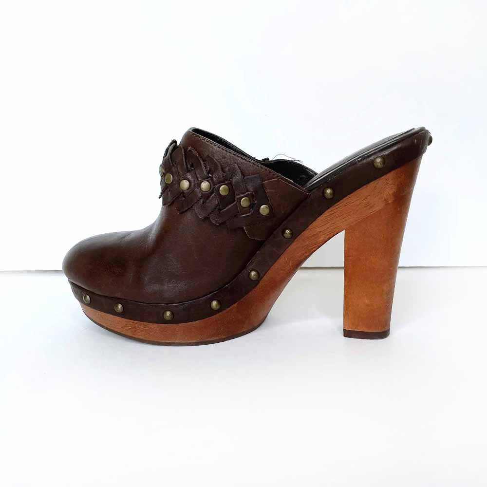 lauren ralph lauren brown leather studded clogs - size 8