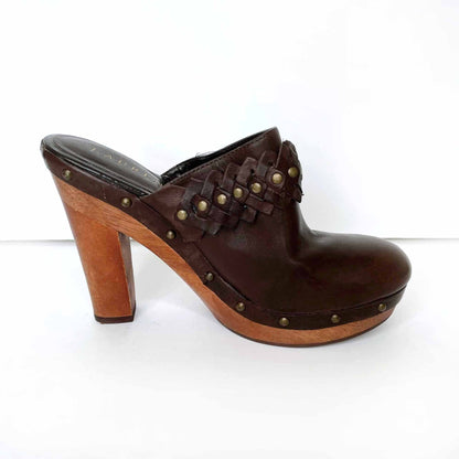 lauren ralph lauren brown leather studded clogs - size 8